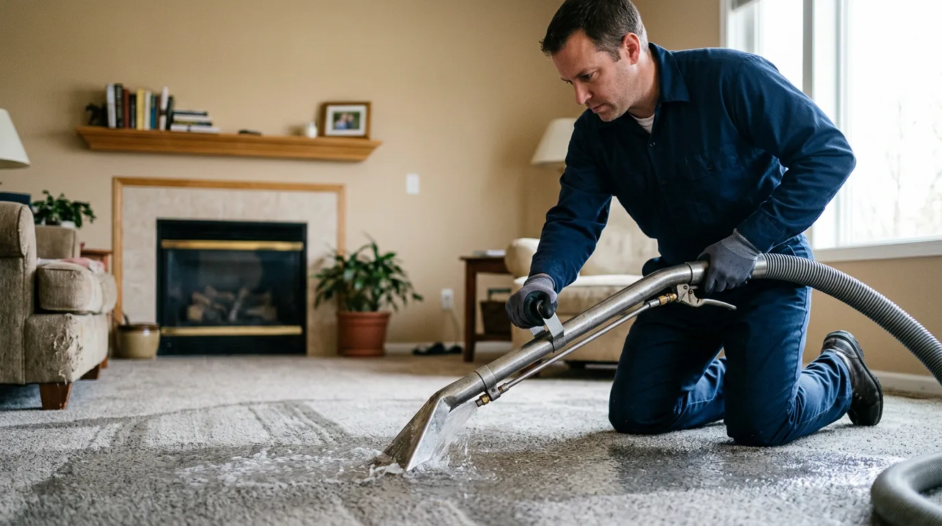 Water damage restoration technician working near Peru, NY